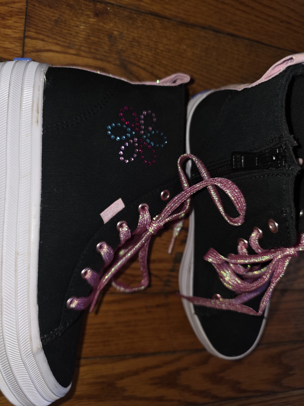 Keds Black High-Top Sneakers with Pink Glitter Laces